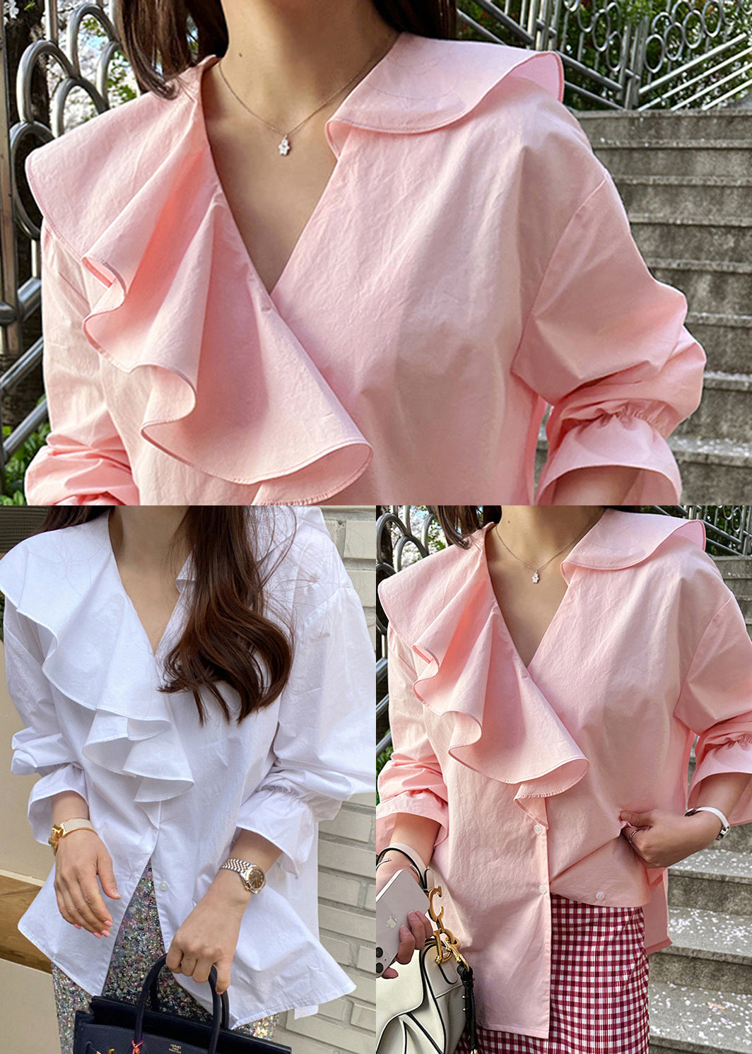 Ruffles Blouse Tops Fall White Asymmetrical Cotton FashionChic