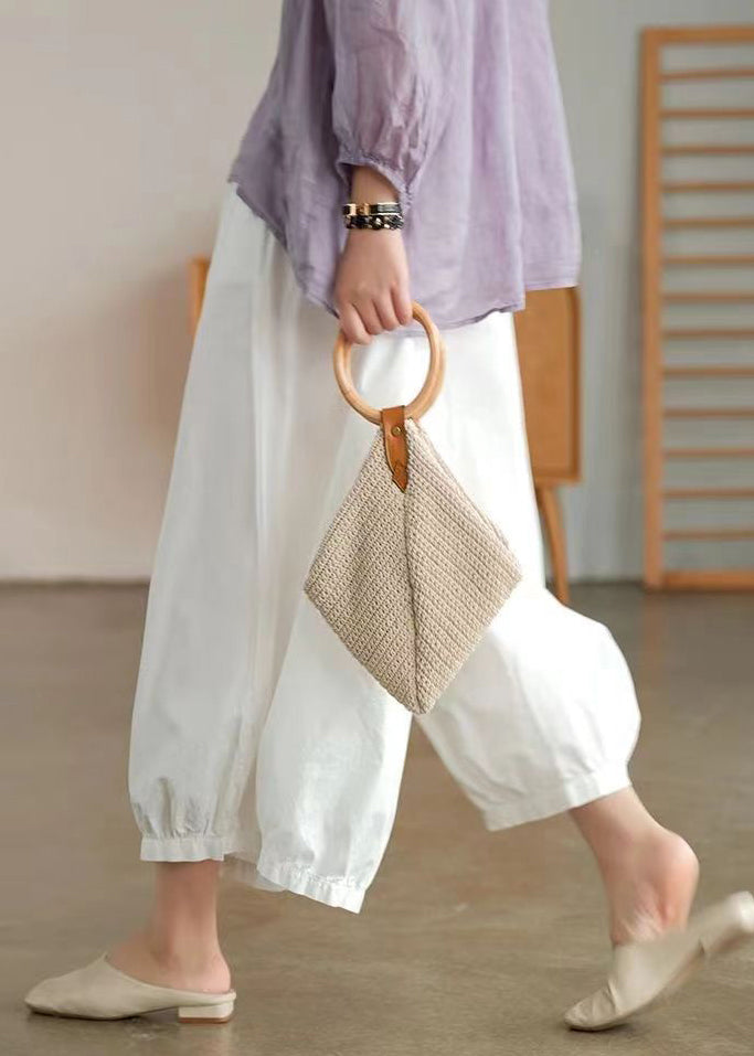 White Elastic Waist Cotton Crop Wide Leg Pants BV074 MZF-CPTS240702