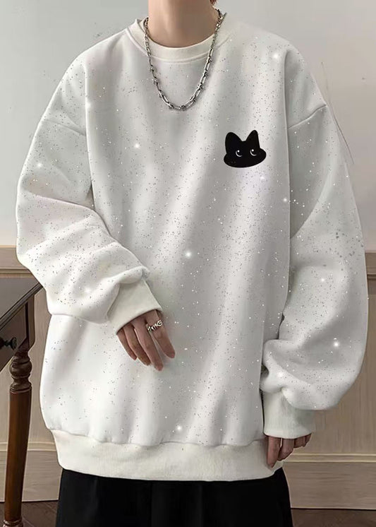 Cotton Spring O Men Gypsophila Sweatshirt Neck Sequins White FashionChic