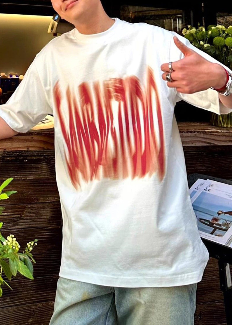 Letter O Cotton Men Summer White Neck Shirts T FashionChic