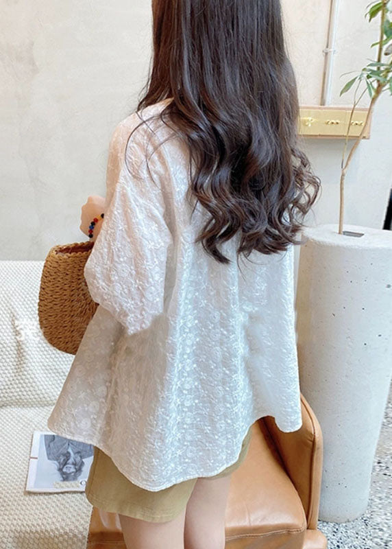 White O-Neck Lace Patchwork Shirts Summer BV034 MZF-STP240702