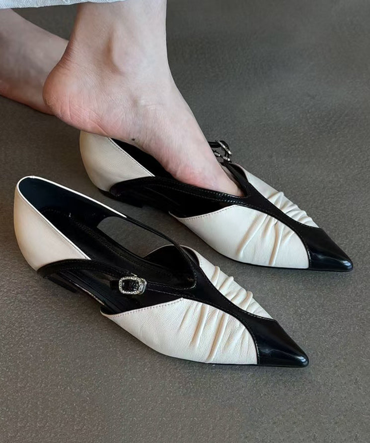Pointed Sheepskin Flat Boutique Shoes White Toe Splicing FashionChic
