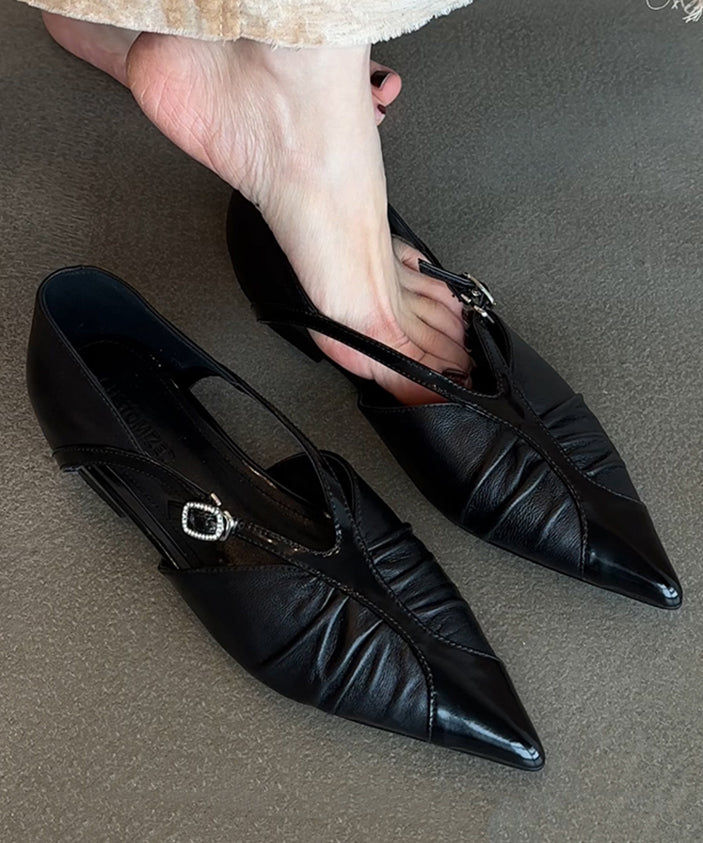 Pointed Sheepskin Flat Boutique Shoes White Toe Splicing FashionChic