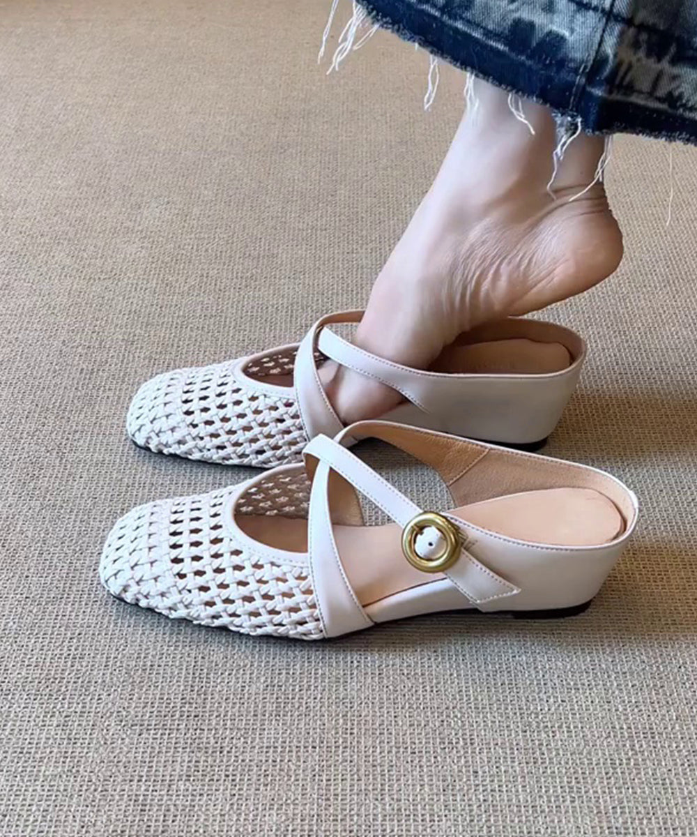 Slide Splicing Sheepskin Sandals Wedge Elegant White FashionChic