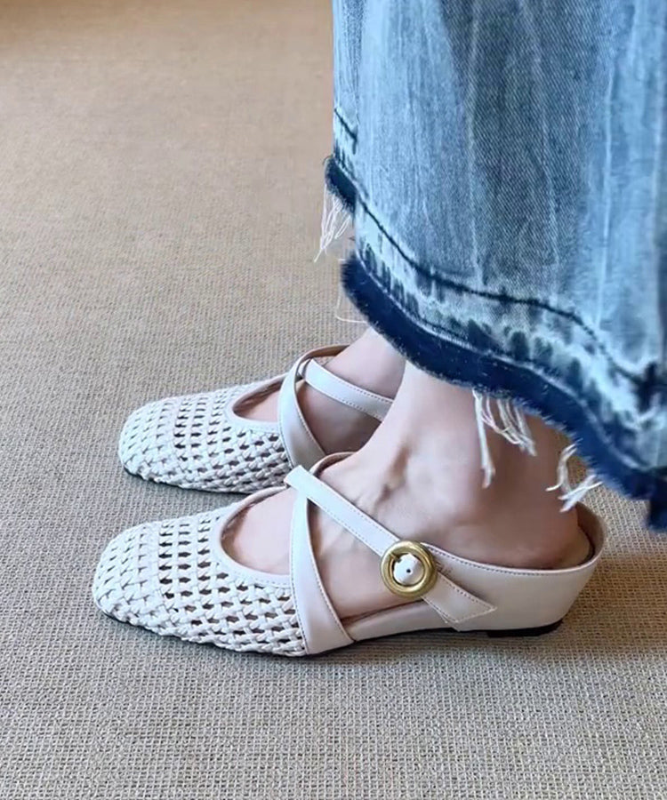 Slide Splicing Sheepskin Sandals Wedge Elegant White FashionChic