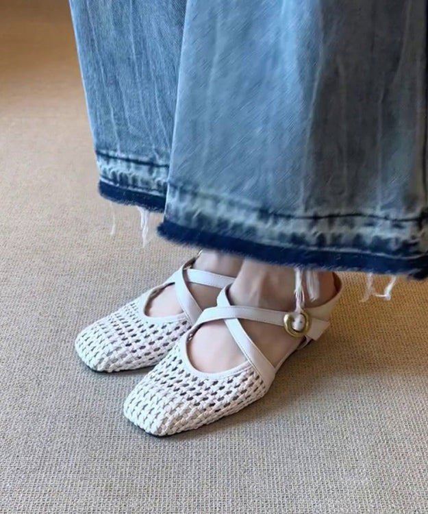 Slide Splicing Sheepskin Sandals Wedge Elegant White FashionChic