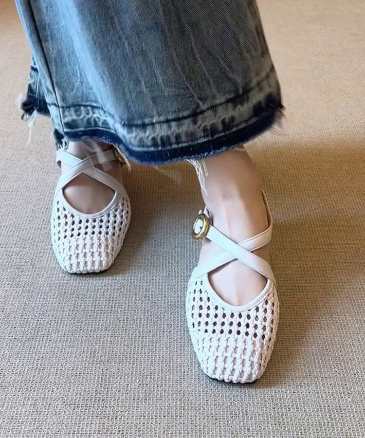 Slide Splicing Sheepskin Sandals Wedge Elegant White FashionChic