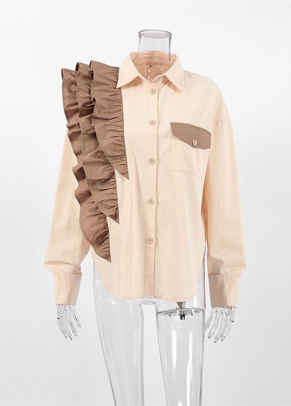 Shirt Ruffled Collar Pan Apricot Peter Women Patchwork FashionChic
