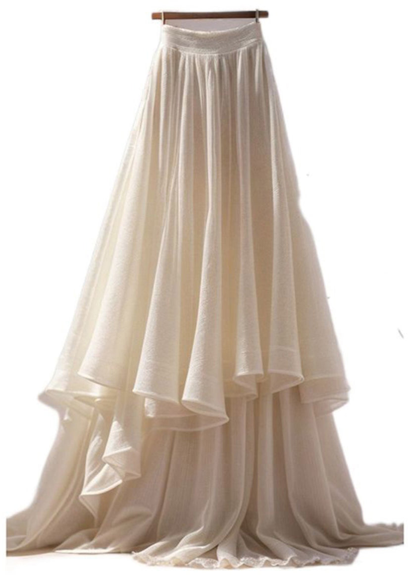 Women Apricot Solid Wrinkled Cotton Maxi Skirts Summer Ada Fashion