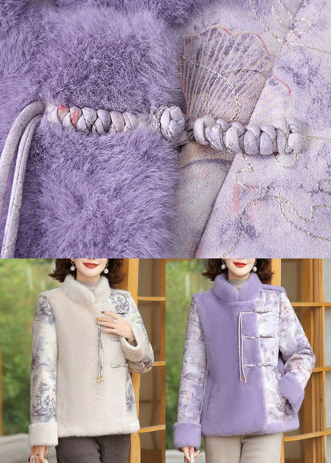 Women Beige Button Patchwork Mink Velvet Coats Winter RZ028 ABC