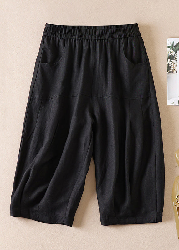 Women Beige Pockets Wrinkled Elastic Waist Cotton Shorts Summer AM1039 Genistyle Shop