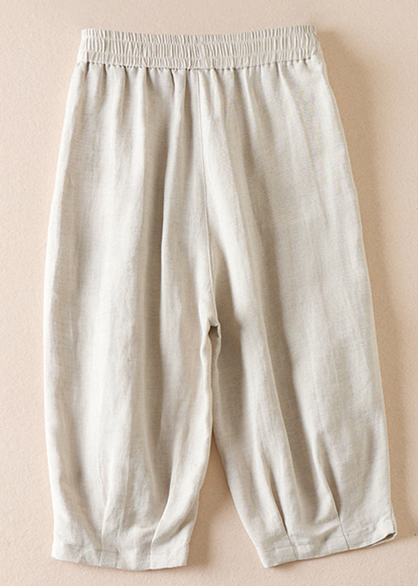 Women Beige Pockets Wrinkled Elastic Waist Cotton Shorts Summer AM1039 Genistyle Shop