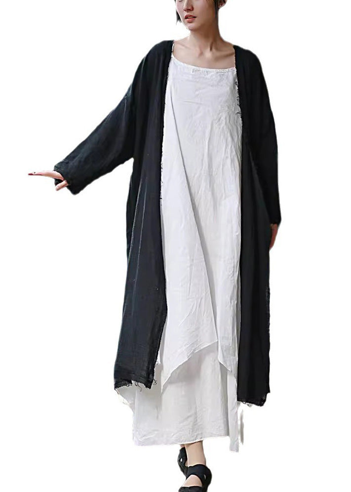 Women Beige Tasseled Pockets Linen Cardigan Long Sleeve LK007 GK-CDG240710