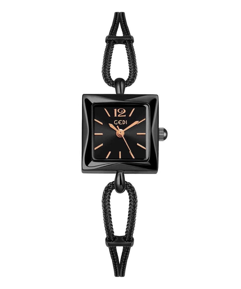 Alloy Black Crystal Square Watches Women Hardlex Chain FashionChic