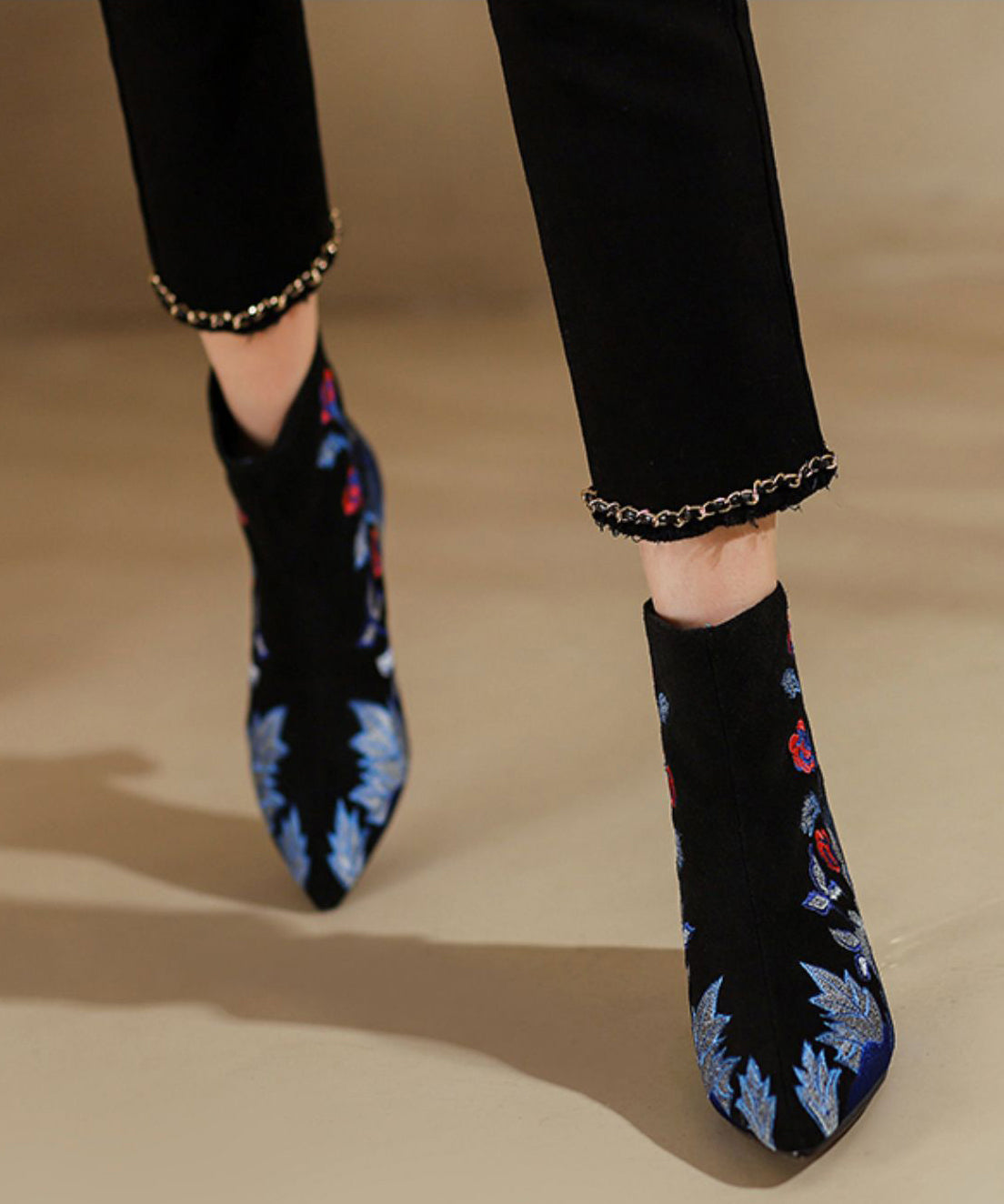 Women Black Embroidered Zippered Suede High Heels RT1072 Ada Fashion