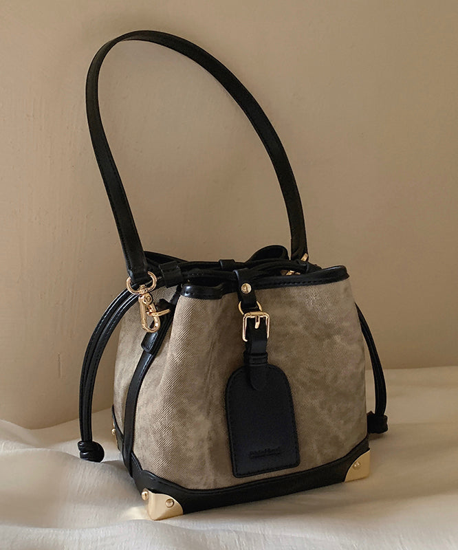 Black Bucket Leather Faux Women Drawstring Bag FashionChic