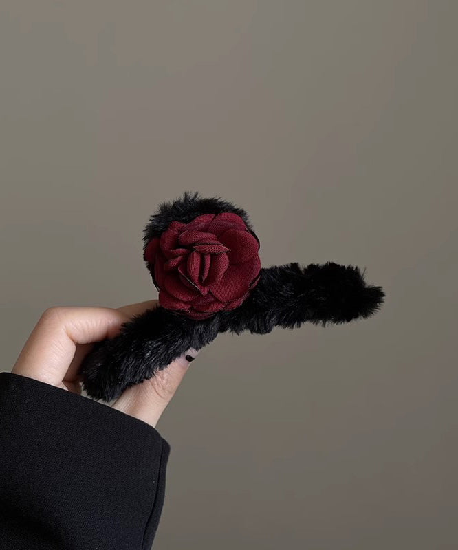 Women Black Fluffy Rose Shark Clamp Hairpin WP011 JEW-HAI241112