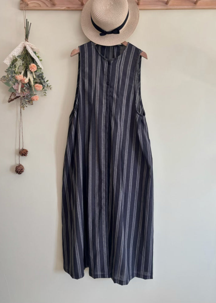 Women Black Striped Tie Waist Long Vest Dress Summer VB1031 Ada Fashion