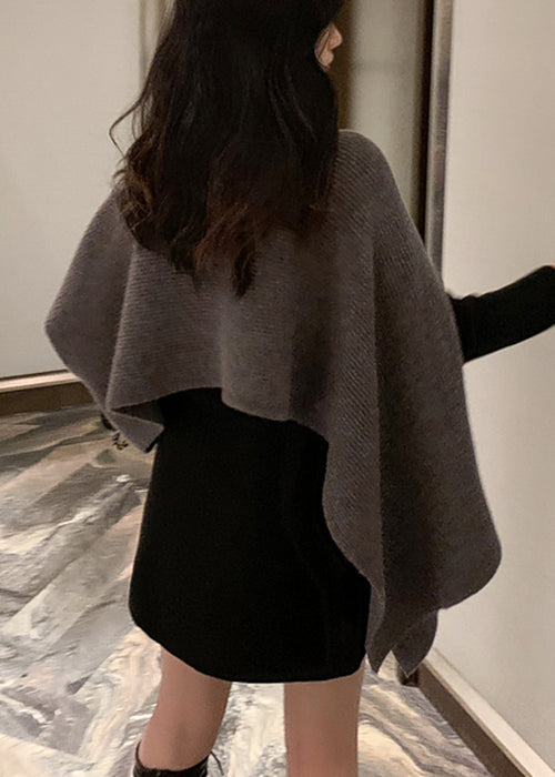 Women Black Turtleneck Asymmetrical Knit Cape Sweaters Spring YW040 ABC