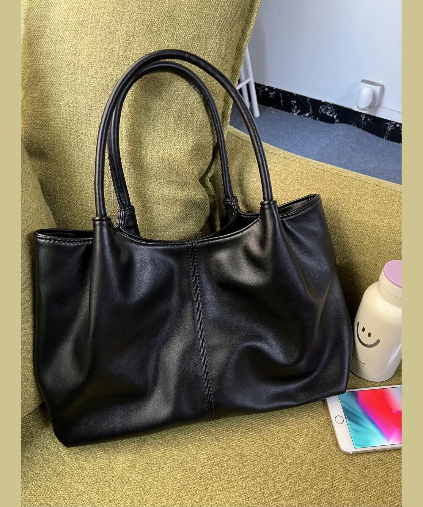 Versatile Black Satchel Women Faux Handbag Leather FashionChic