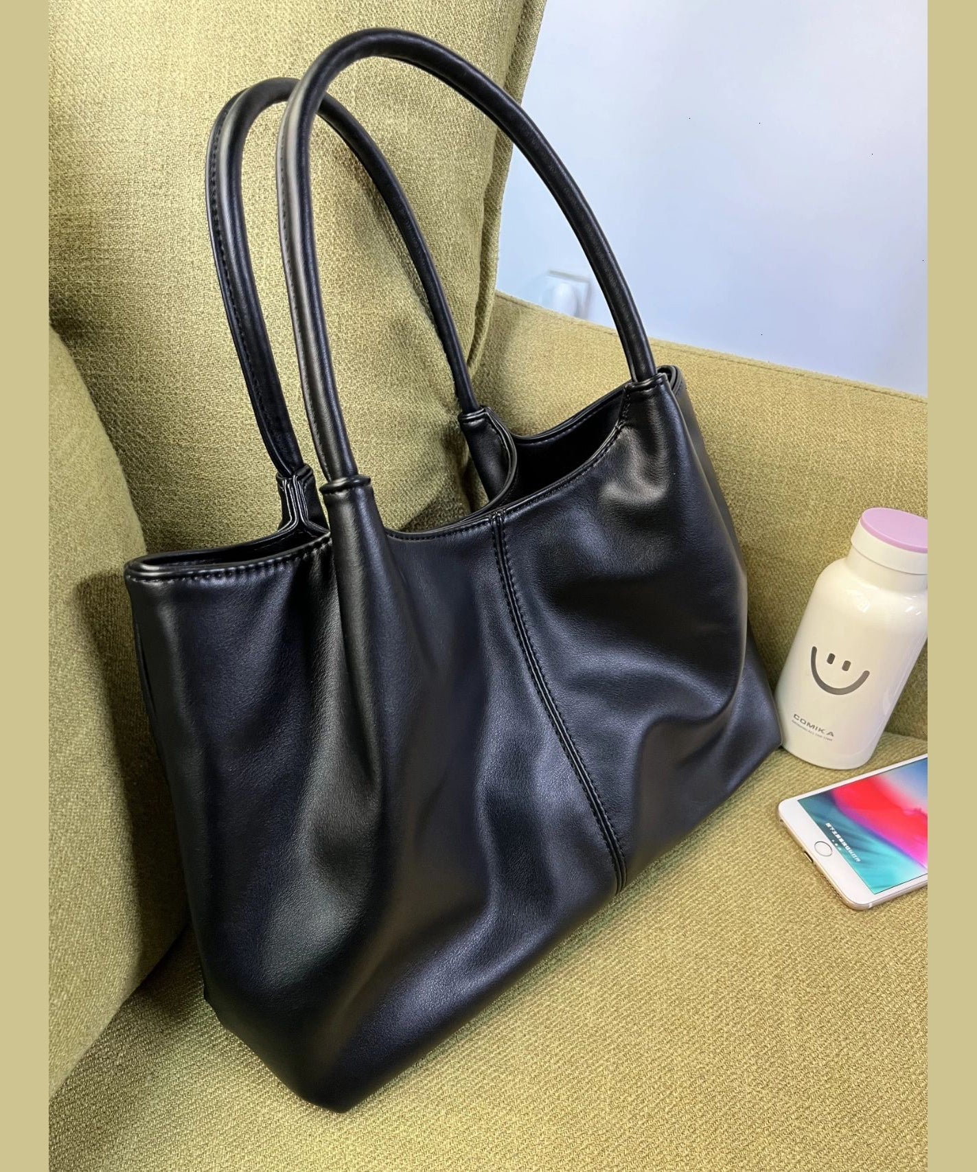 Versatile Black Satchel Women Faux Handbag Leather FashionChic