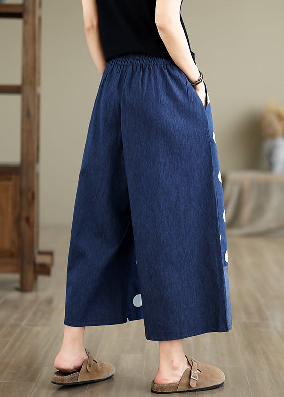 Women Blue Asymmetrical Patchwork Dot Print Pockets Wide Leg Pants Summer AP065 GK-CPTS240718