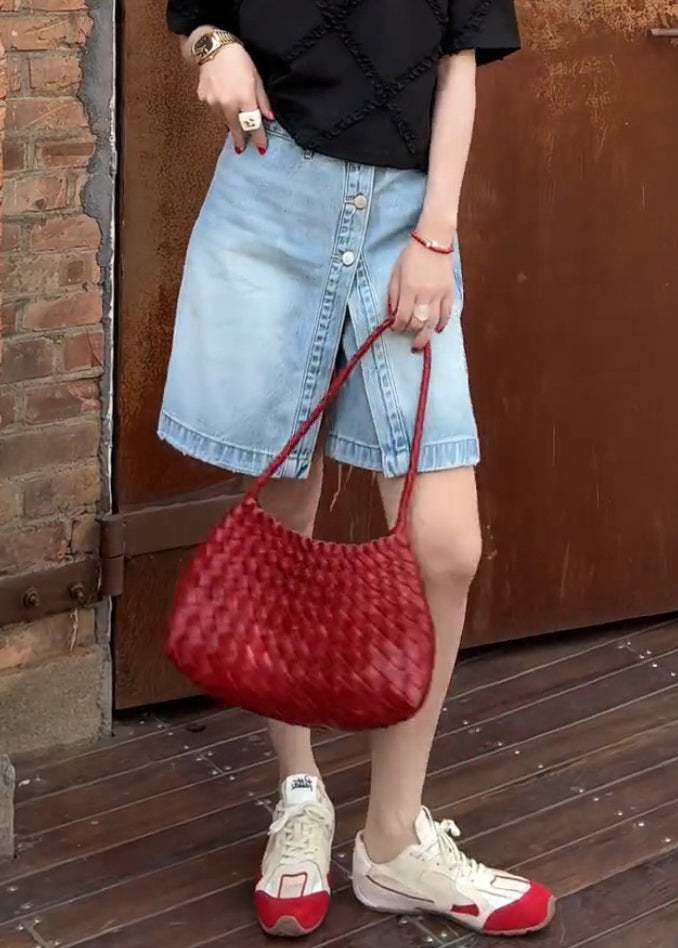 Summer Shorts False Women Denim Two Pieces Button Blue FashionChic