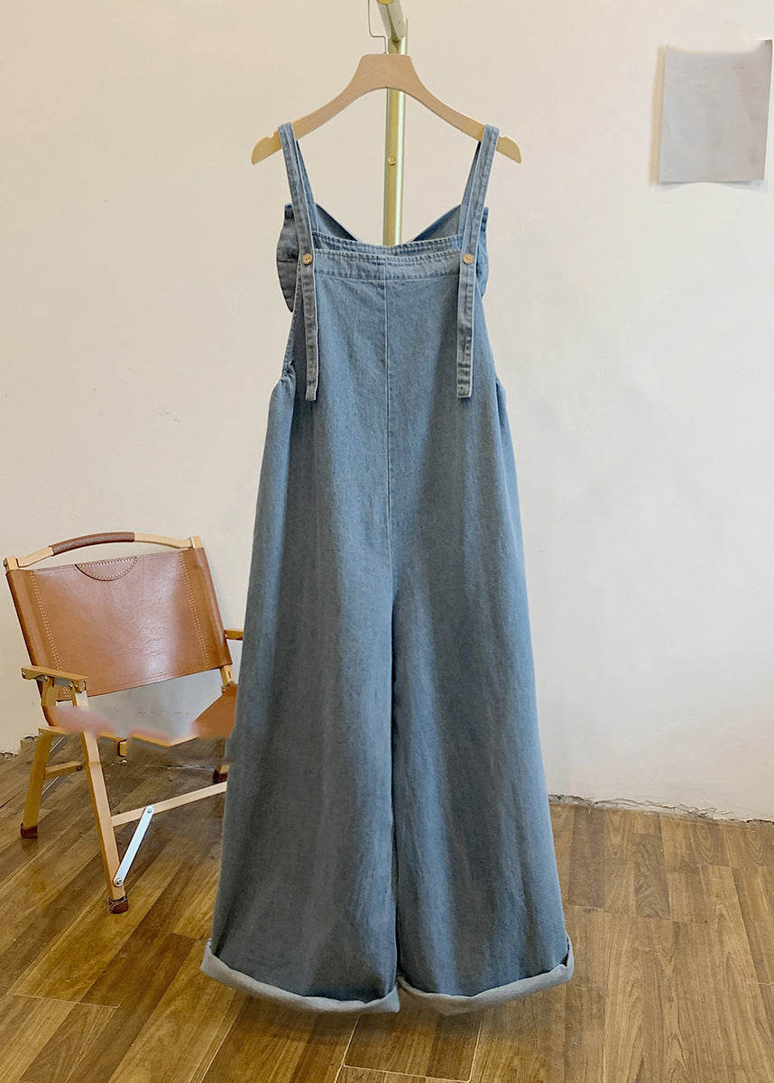 Women Patchwork Bow Denim Summer Blue Jumpsuits FashionChic