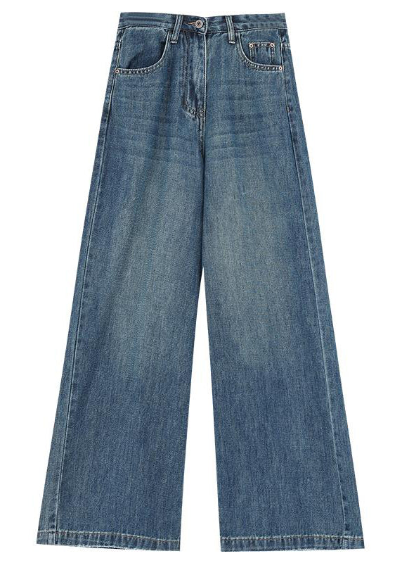 Women Blue Pockets High Waist Denim Wide Leg Pants Winter RS041 ABC