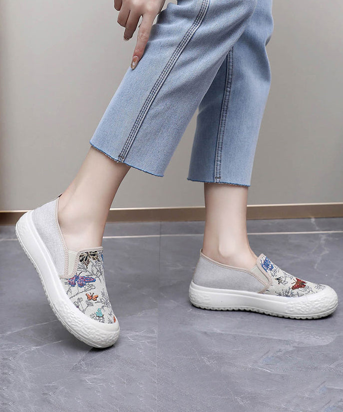Fabric Women Embroidered Black Flats Cotton Casual FashionChic