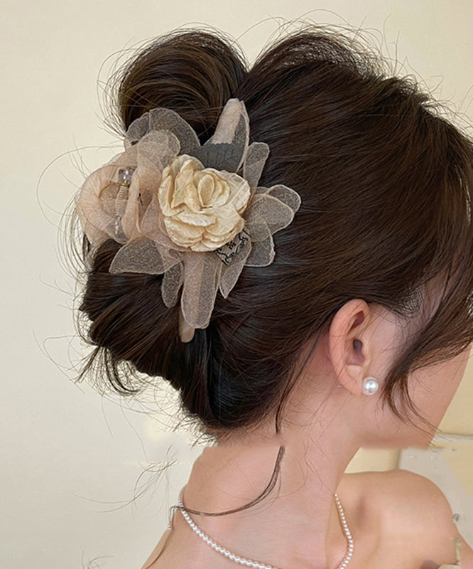 Women Champagne Acrylic Tulle Fabric Rose Hairpin RA010 ABC