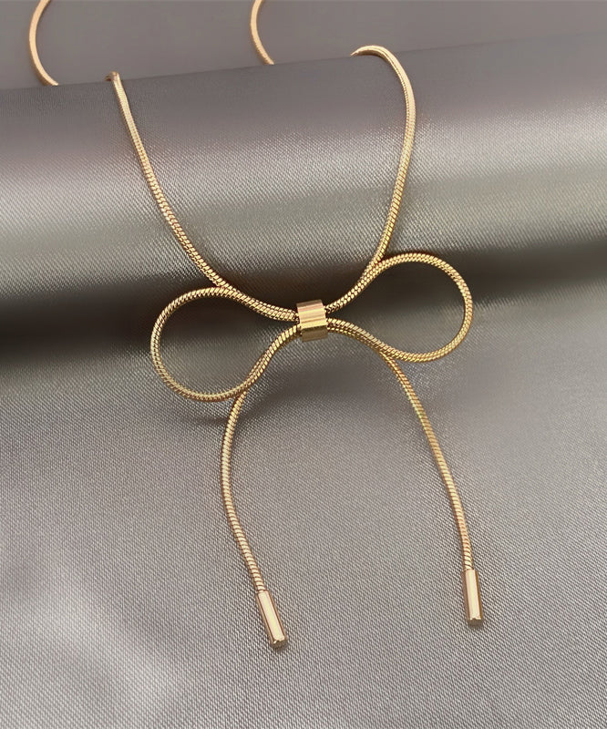 Women Gold Sterling Silver Overgild Bow Princess Necklace GH1012 Ada Fashion