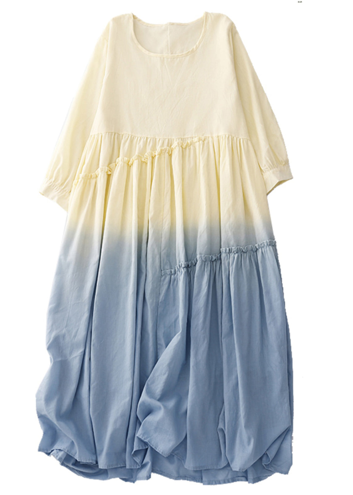 Dress Gradient Ruffled Cotton Vacation Summer Color Women FashionChic