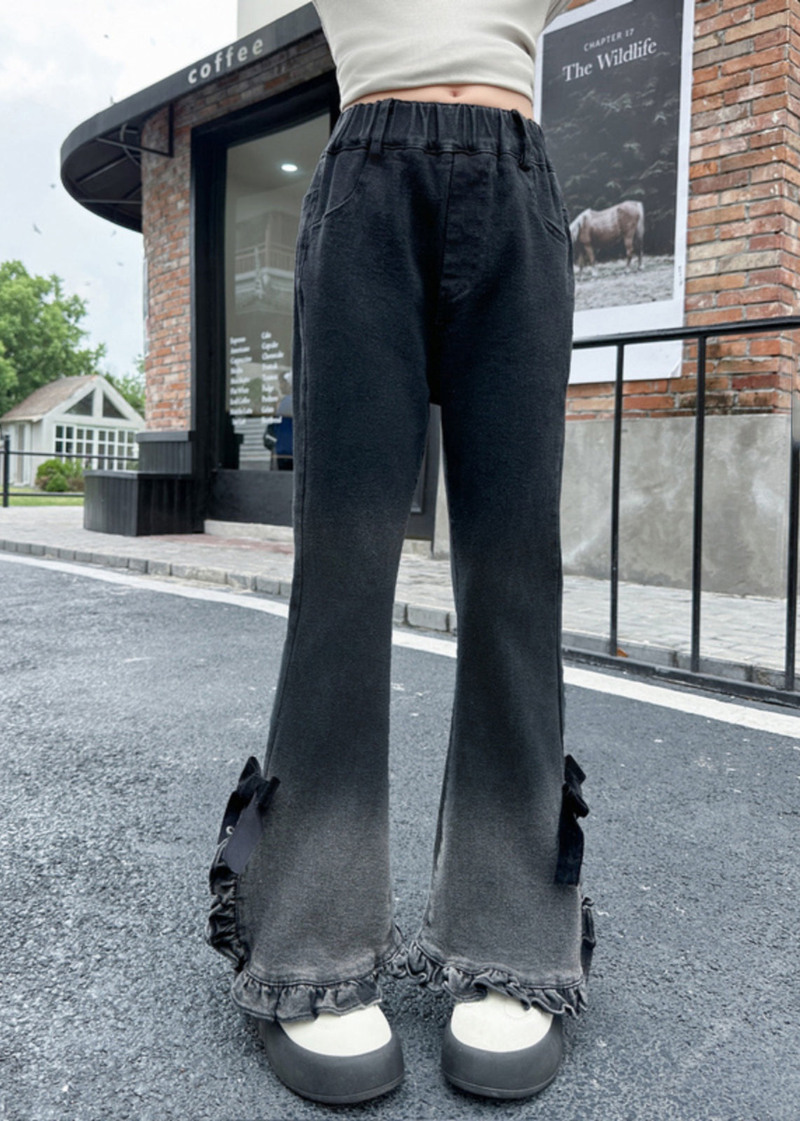 Women Gradient Color Ruffled Side Open Bell-bottom Trousers Spring YK031 OM-MZF250306