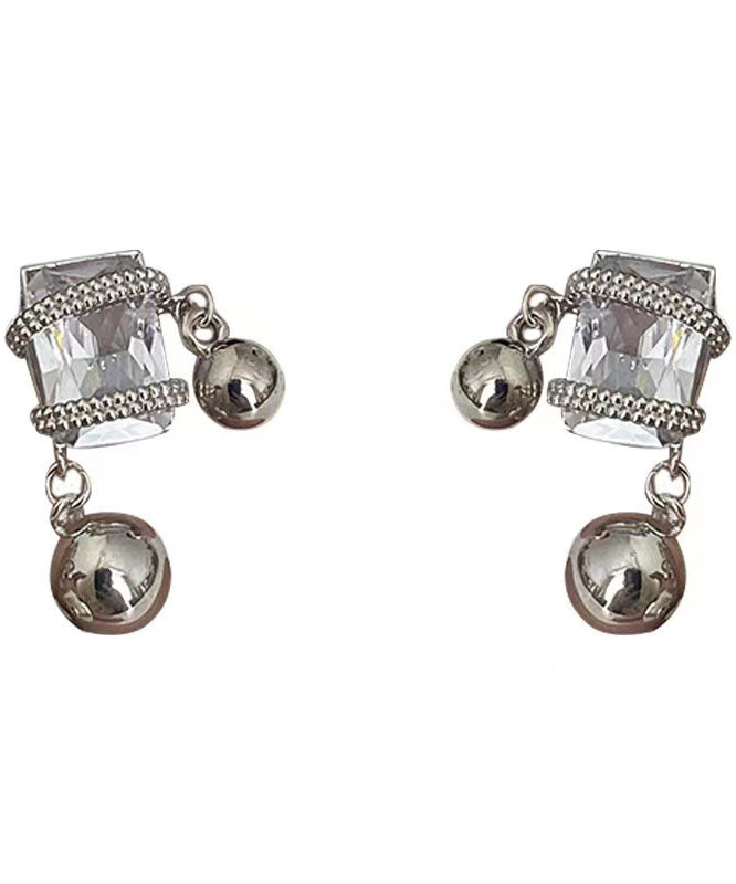 Women Grey Alloy Zircon Crystal Gem Stone Drop Earrings PO075 JEW-EAR240729