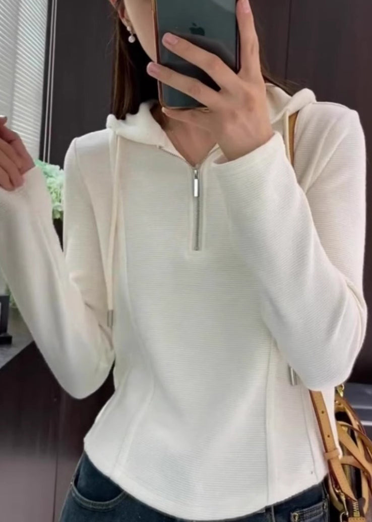 Shirt Cotton Grey Spring Zippered T Women Hooded FashionChic