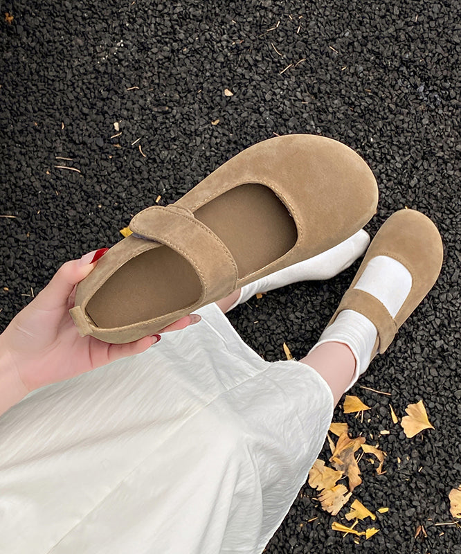 Grey Suede Flat Splicing Buckle Strap Women Feet Shoes FashionChic