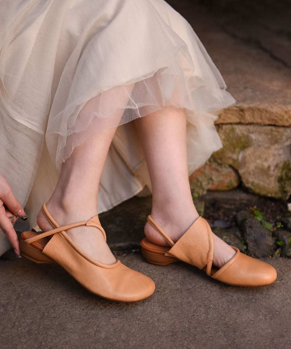 Leather Water Out Beige Cowhide Sandals Hollow Women FashionChic