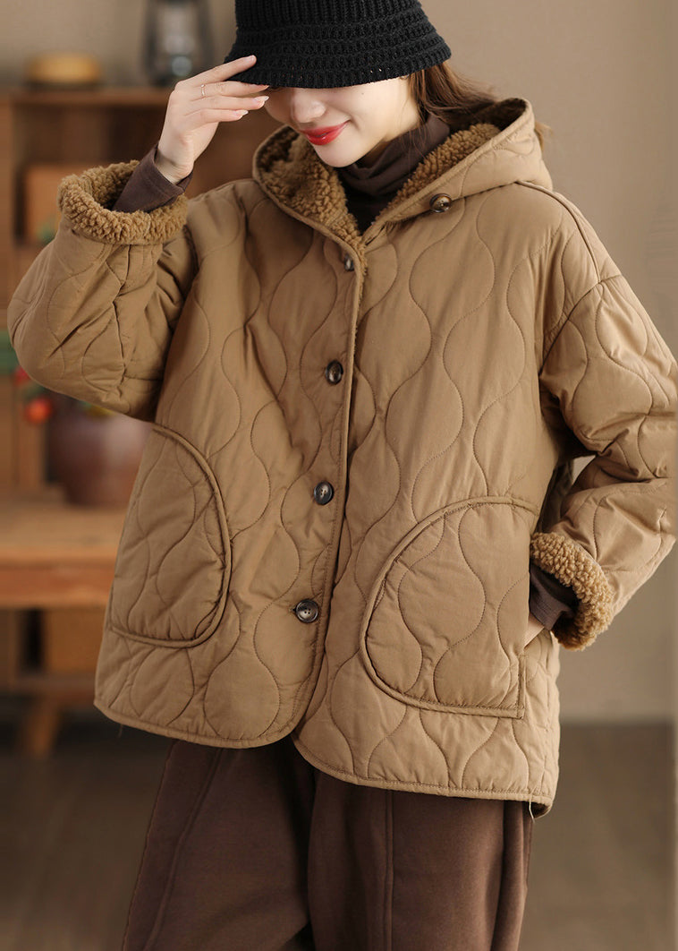Women Khaki Oversized Fleece Wool Lined Hooded Jacket Spring TN011 ABC