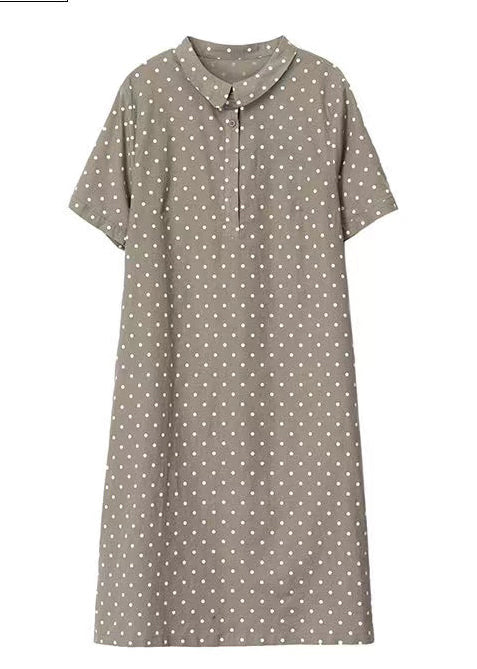 Summer Print Women Peter Work Dot Collar Khaki Dress Pan FashionChic