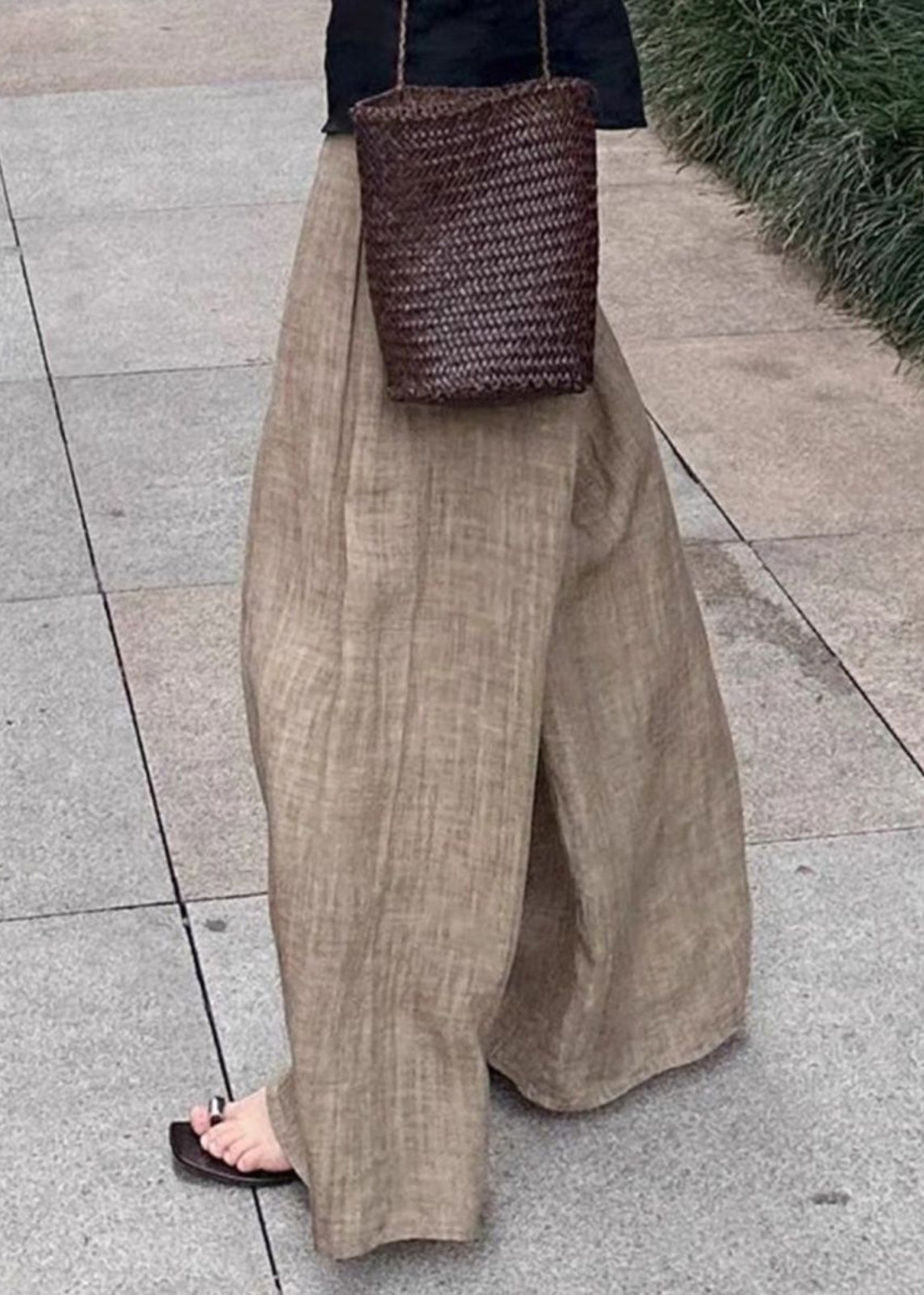 Women Khaki Pockets High Waist Wide Leg Pants Fall RK005 ABC