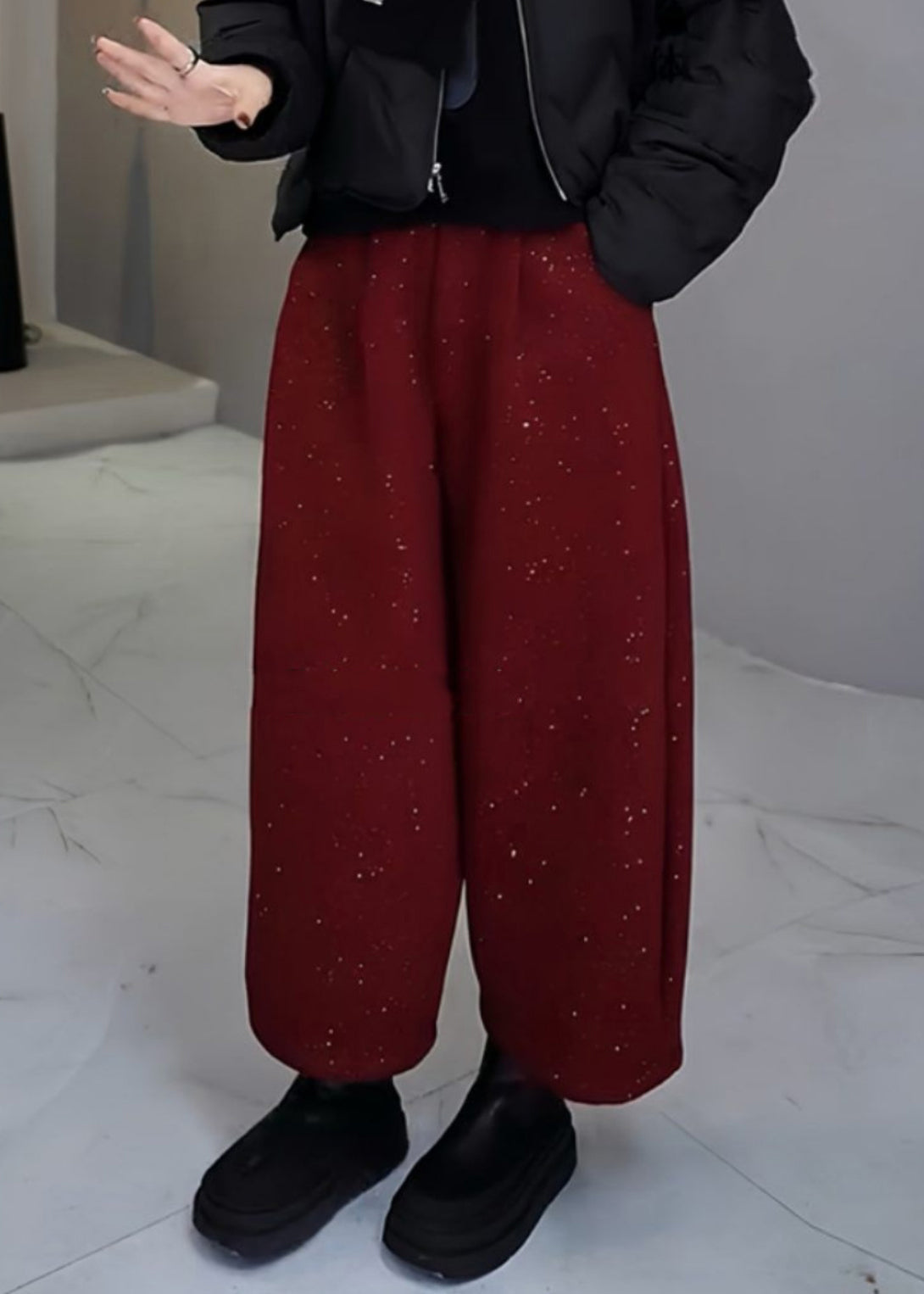 Women Mulberry Sequins Woolen Pants Spring YO009 MZF-CPTS250302