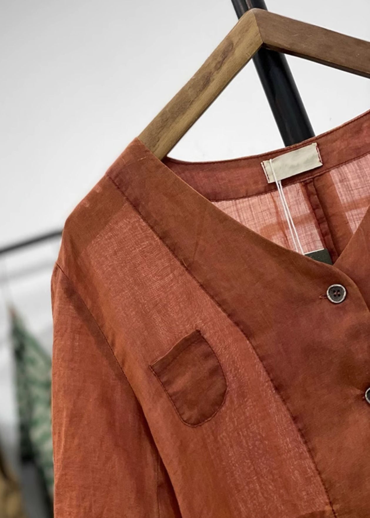 Women Orange Button Pockets Linen Cardigan Spring GG046 MZF-CDG240610