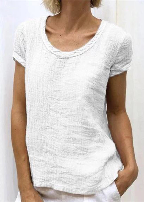Women Pink O-Neck Solid Cotton T Shirt Summer FF034 MZF-STP240607