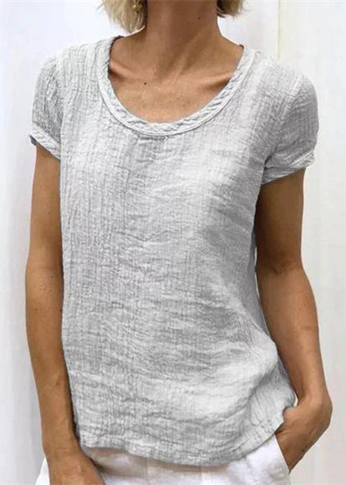 Women Pink O-Neck Solid Cotton T Shirt Summer FF034 MZF-STP240607