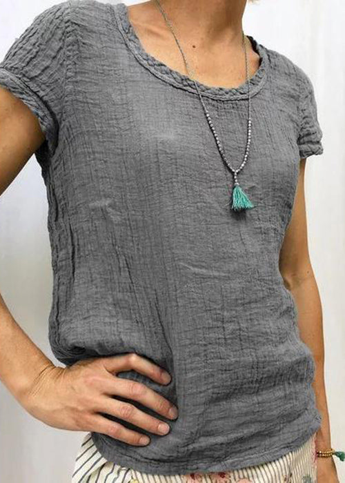 Women Pink O-Neck Solid Cotton T Shirt Summer FF034 MZF-STP240607