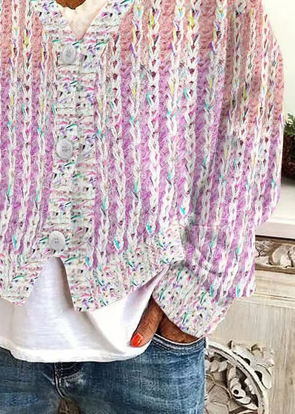 Neck Cardigan Pink Women Cozy V Striped Spring Knit FashionChic