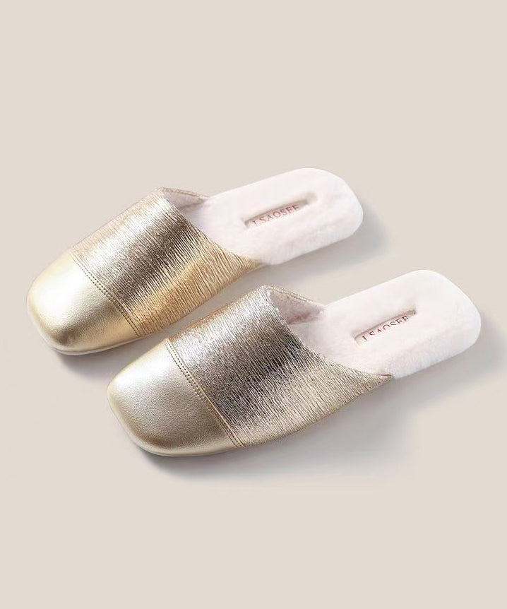 Women Silver Slippers Shoes Splicing Fuzzy Wool Lined RX021 ABC