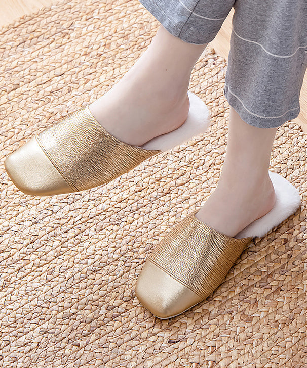 Women Silver Slippers Shoes Splicing Fuzzy Wool Lined RX021 ABC