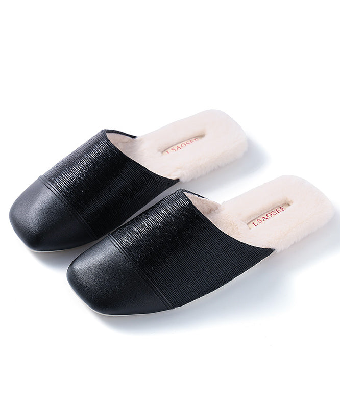 Women Silver Slippers Shoes Splicing Fuzzy Wool Lined RX021 ABC